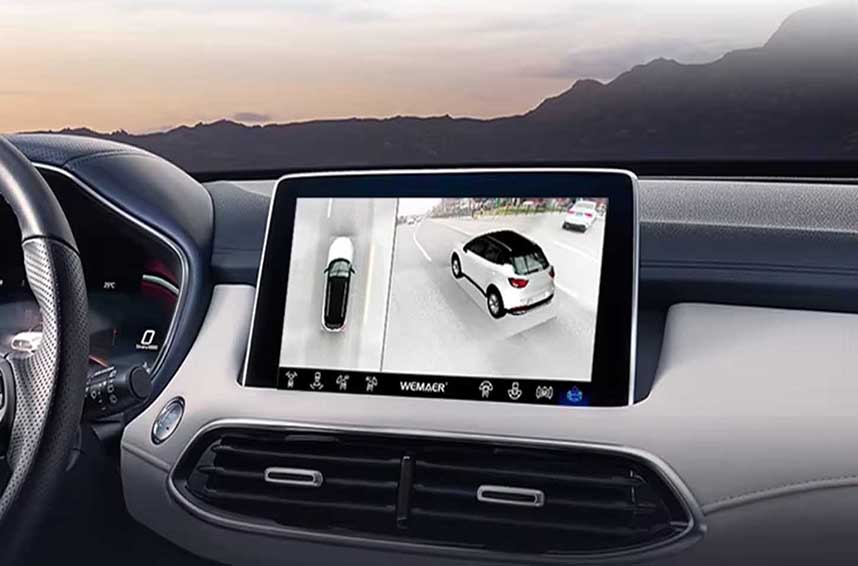 Sistema de câmera de carro com vista para pássaros em 360 graus